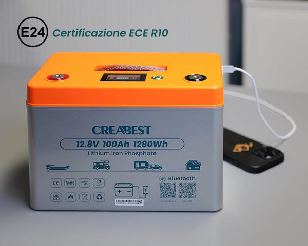CREABEST Batteria LiFePO4 100A 12V per Camper Barca Pannello Solare Con Funzione di autoriscaldamento & Type-C Porta di ricarica rapida & impermeabile & Bluetooth